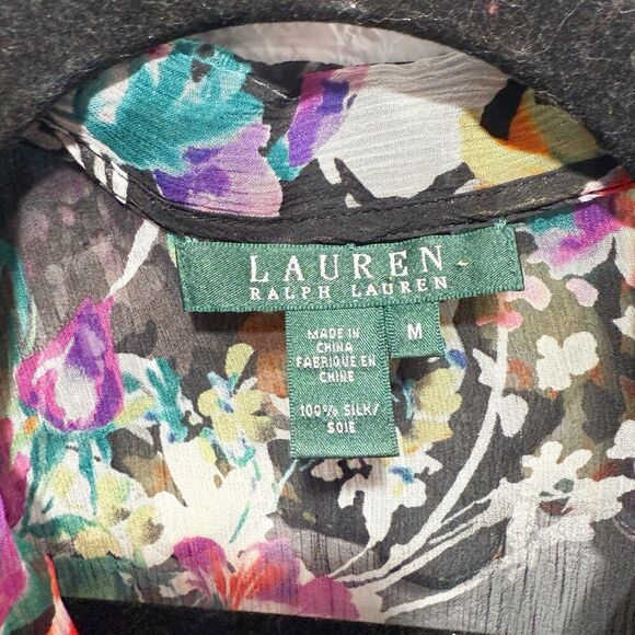 Lauren Ralph Lauren 100% Silk Women Medium Blouse Ruffle Floral Sheer Fairycore - Picture 8 of 8